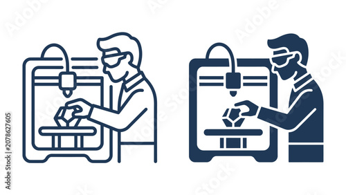 Obraz na plátně 3D Printing Innovation: A technician wearing safety goggles meticulously operates a 3D printer, showcasing the cutting-edge technology in additive manufacturing
