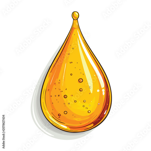 Single golden liquid drop icon isolated on white background.
