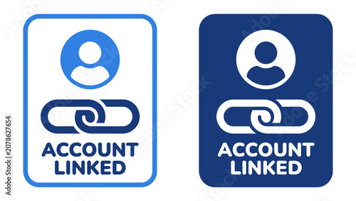 Photos Account Linked Icons: Two digital icons clearly indicate Account Linked, featuring a user silhouette and a chain link symbol
