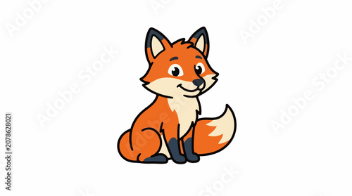 A cartoon illustration of a cute orange fox with white and black accents sitting down