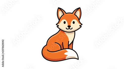 A cartoon illustration of a cute orange fox with a white tip on its tail