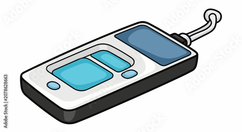 A cartoon illustration of a portable measurement device with a screen and buttons