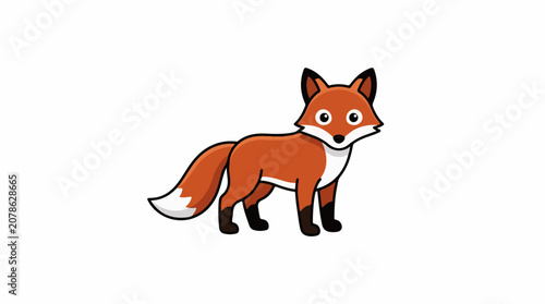 A cartoon illustration of a red fox with white and black markings