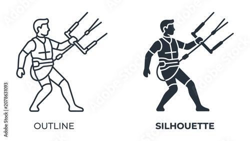 Foto Kitesurfer in Action: A dynamic outline and silhouette illustration of a kitesur