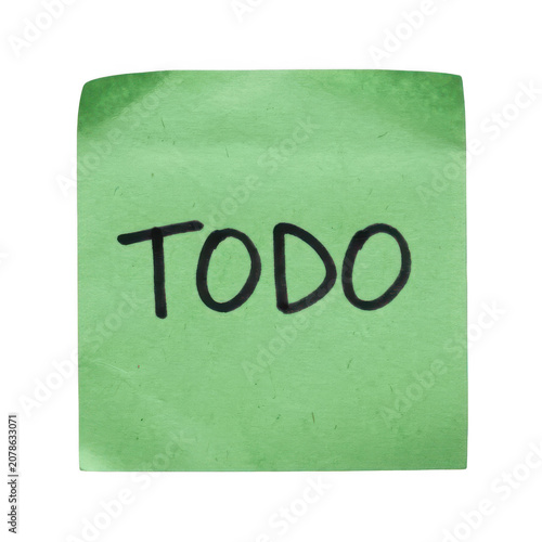 Green sticky note with todo text message on transparent background