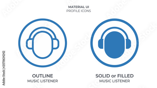 Tableau sur toile Outline and Filled Music Listener Icons: A comparison of two circular icons representing a music listener, one as an outline and the other as a solid filled icon