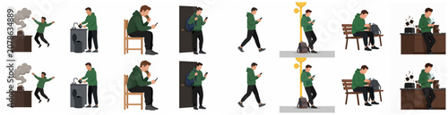 Foto Smartphone Addiction and Digital Distraction in Daily Life Vector Illustration S