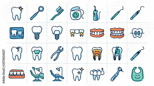 Φωτογραφία Set of Dentistry and Oral Hygiene Flat Line Vector Icons