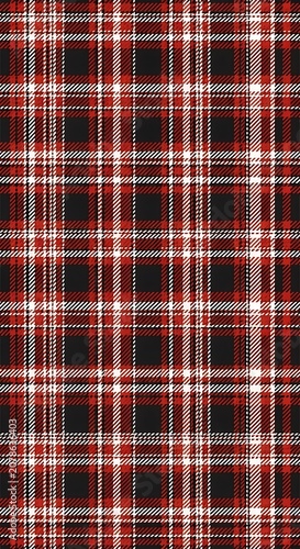 Traditional Red and Black Tartan Pattern Fabric Background.