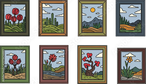 Colorful Framed Pictures of Flowers in Various Landscapes