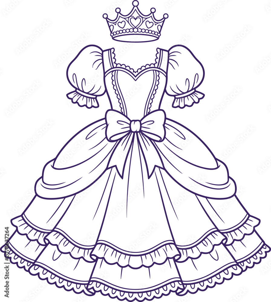 Fototapeta premium Royal silhouette of a princess dress with crown