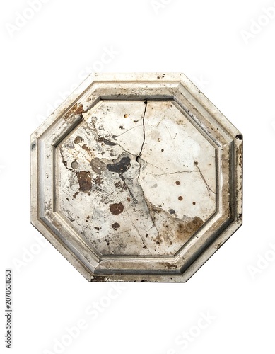 A weathered, octagonal stone plaque with a raised border