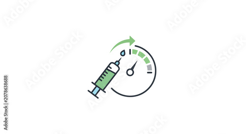 Medical Syringe with Speedometer Icon, Health Performance Meter, Fast Treatment Concept