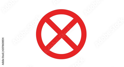 Red prohibition sign with a cross inside, isolated on white background