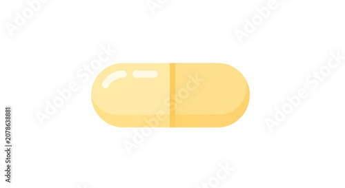 Single yellow capsule pill isolated on white background, healthcare concept