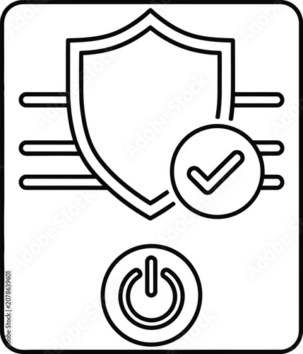 Shield with Check Mark and Power Button on White Background
