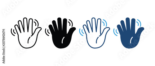 Waving Hand Gesture Line And Solid Icon Set. Greeting, Farewell, And Communication Symbol Collection. Social Interaction And Connection. Isolated Vector Illustration