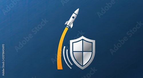 Missile defense system icon with rocket and shield.