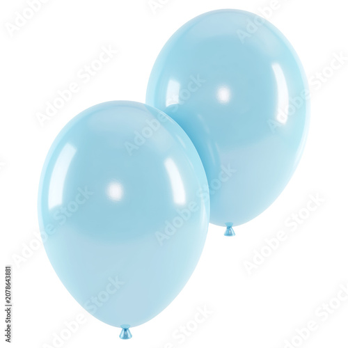 Blue glossy balloons cluster shown isolated on white background, concept of celebration freshness joy