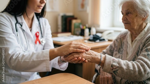 Doctor comforting senior woman healthcare support and empathy concept