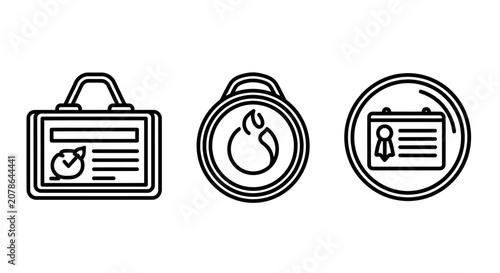 Professional identification and status icons including badge label and employee credential symbols with identification employee credential security business professional identity application
