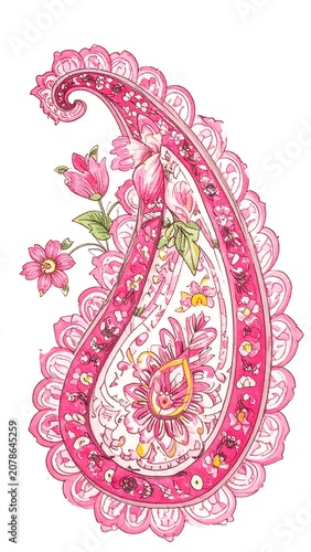 Vintage floral pattern with pink roses and green leaves design.