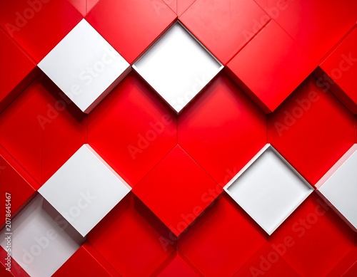 Geometric pattern of red and white squares in 3D