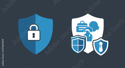 Digital Security Shields with Lock and Tools.