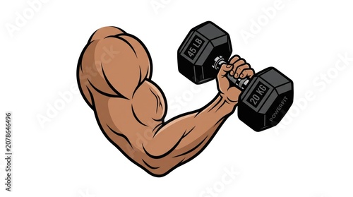 Foto Close-up of muscular arm lifting a dumbbell in a gym setting, fitness, strength