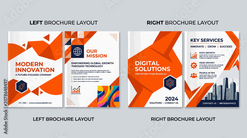 Photos Modern corporate brochure template design with orange geometric shapes