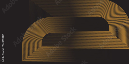 Abstract Golden Curved Lines On Dark Background Retro Geometric Pattern For Luxury Design