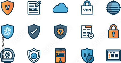 Cyber Security and Data Protection Vector Icon Set