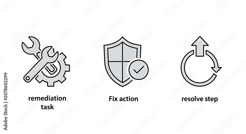 Fototapeta premium Set of engineering and technical process icons featuring maintenance and resolution steps maintenance engineering technical workflow resolution security improvement troubleshooting industrial