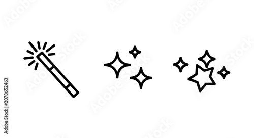 Magic wand and sparkle effects interface icons with interface creative enhancement software application brightness beautification processing performance artistic abstract decoration
