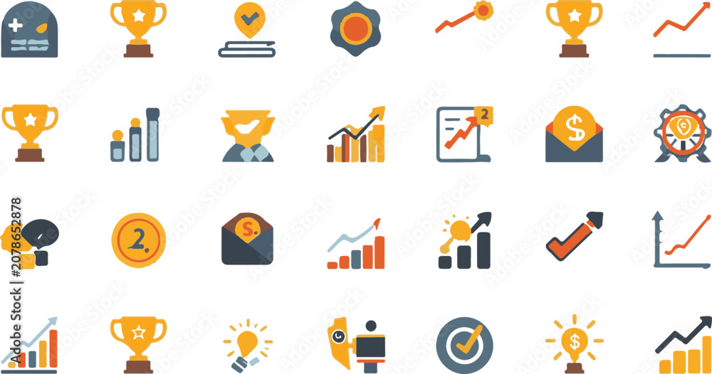 Fototapeta premium Set of flat business success achievement and financial growth icons for UI design