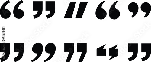 Quadro em tela quotation marks black silhouette icons set featuring various styles of speech bu