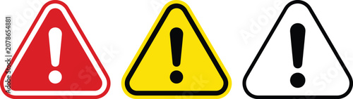 Warning Triangle Icon Set  Warning Vector Illustration with Red Yellow and Black Exclamation Caution Signs for Hazard Alert Safety Notice Risk Prevention Emergency Warning Symbol Collection EPS