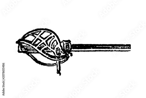 Obraz na plátně Ornate claymore sword hilt with lattice basket design, old vintage illustration, 1897