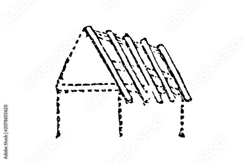 Quadro su tela Simple gabled roof with exposed structural rafters, architectural basics, old vintage illustration, 1897