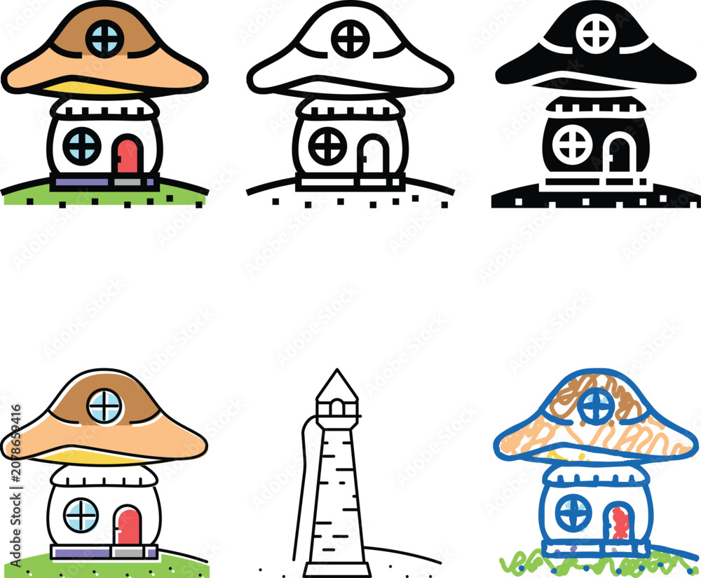 Obraz premium mushroom house diversity color icon vector. mushroom house sign. isolated symbol