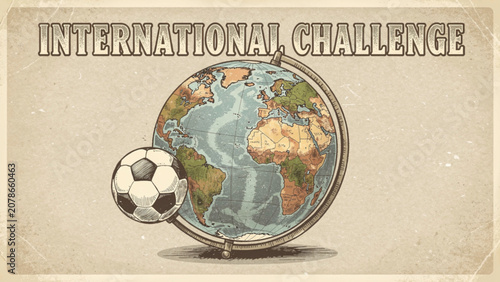International Challenge Concept Featuring Globe and Soccer Ball.