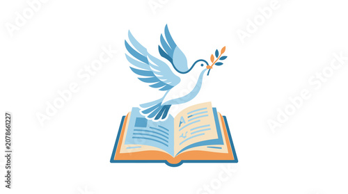 Dove Flying Over Open Book Illustration