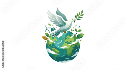 Eco Friendly Earth Illustration with Peace Dove