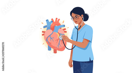 Doctor checking human heart with stethoscope