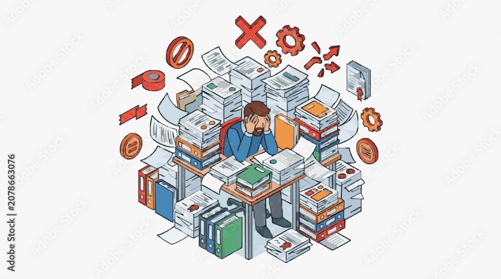 Fototapeta premium Stressed Overworked Financial Documentation.