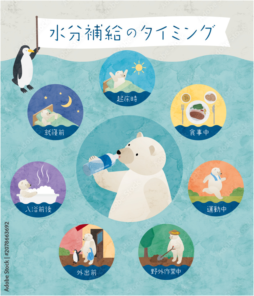 Fototapeta premium かわいい動物の水分補給インフォグラフィック
