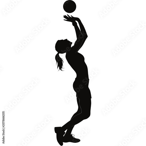 Black silhouette volleyball player, woman serving ball, sports icon, athletic pose
