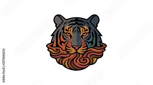 Bold Vector Tiger Face Melting into Lava Waves - Volcanic Palette Emblem