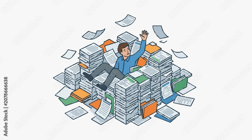 Foto Stressed Worker Overwhelmed by Documents.
