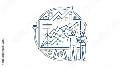 Business Growth Analysis: Vector Illustration of Market Charts and Data Visualization